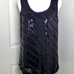 BANANA REPUBLIC Navy Blue Sequins Striped Tank Top